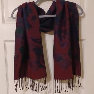 Berkshire Burgundy, Navy and Green Patterned, Wool/poly Blend Scarf